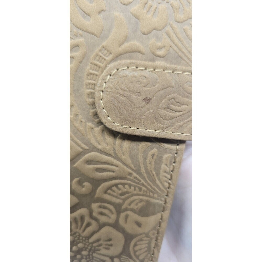 Tooled Embossed Soft Leather Wallet Credit Card BiFold Checkbook Tan RFID Floral - Picture 3 of 12